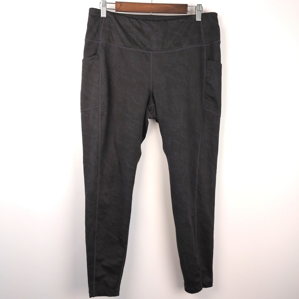 Mondetta Women XL Leggings Black Combo Brushed Jacquard High Rise Camo Pockets
